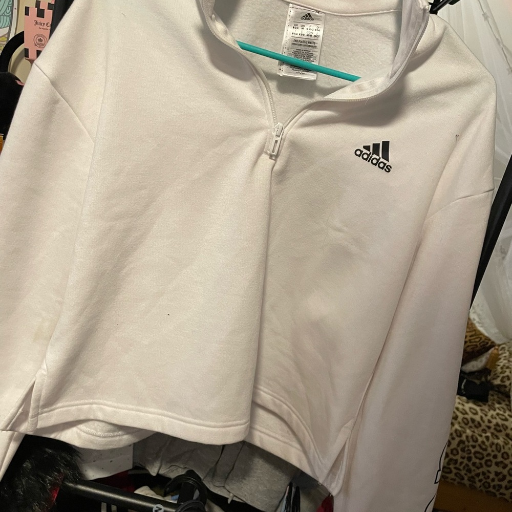 Adidas White Quarter-Zip Pullover